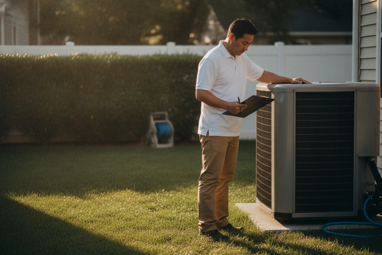 ECHA HVAC technician performing a seasonal maintenance tune-up on a home HVAC system in Sacramento